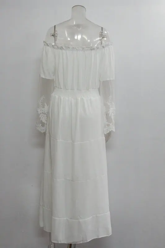 BacklakeGirls Sexy Boat Neck Off Shoulder White Lace Evening Dress Ankle-length Beach Dress Vestido Fiesta Largo Plus Size