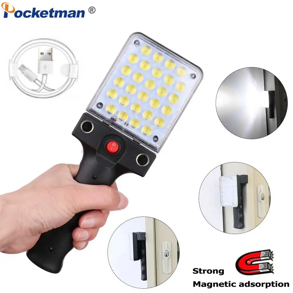 

28 LEDs Work Flashlight USB Rechargeable Work Light Portable Torch Super Bright Magnetic Work Lamp for Car Repairing Camping