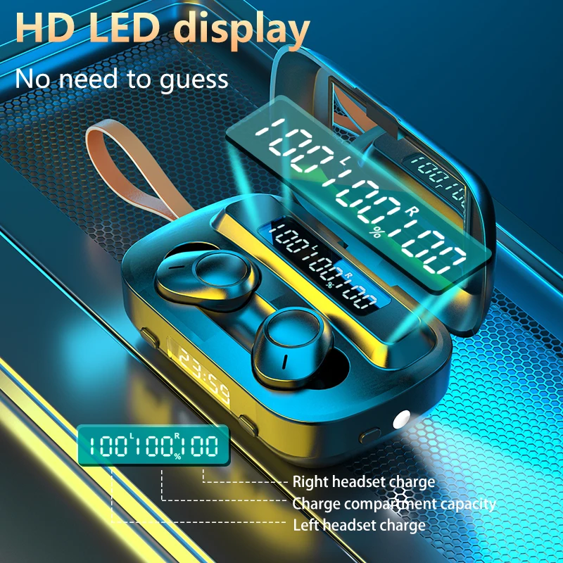 Bluetooth Earphone 5 0 Digital Display TWS Date Week Time Display Fashlight Function 2000mah Charging Box