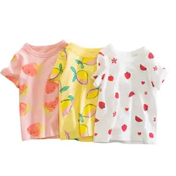 Meninas camiseta verão coreano fruta impressão o pescoço t shirts de manga curta algodão confortável moda oversize topos crianças roupas da menina