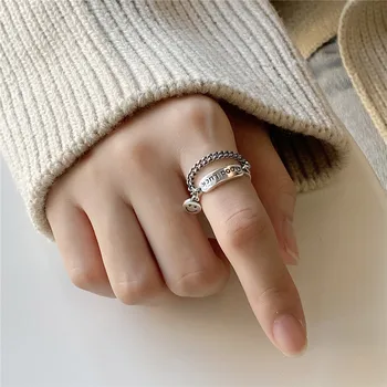 

RUIYI Genuine 925 Sterling Silver Smile Ring Trendy Good Luck Letter Rings for Women Fashion Fine Silver Jewelry Female Gifts