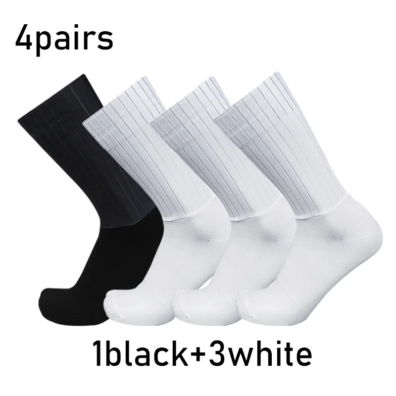 4pairs/set Aero Pure Color Cycling Sports Socks Silicone Non-slip Pro Racing Bicycle Socks Summer Cool Calcetines Ciclismo