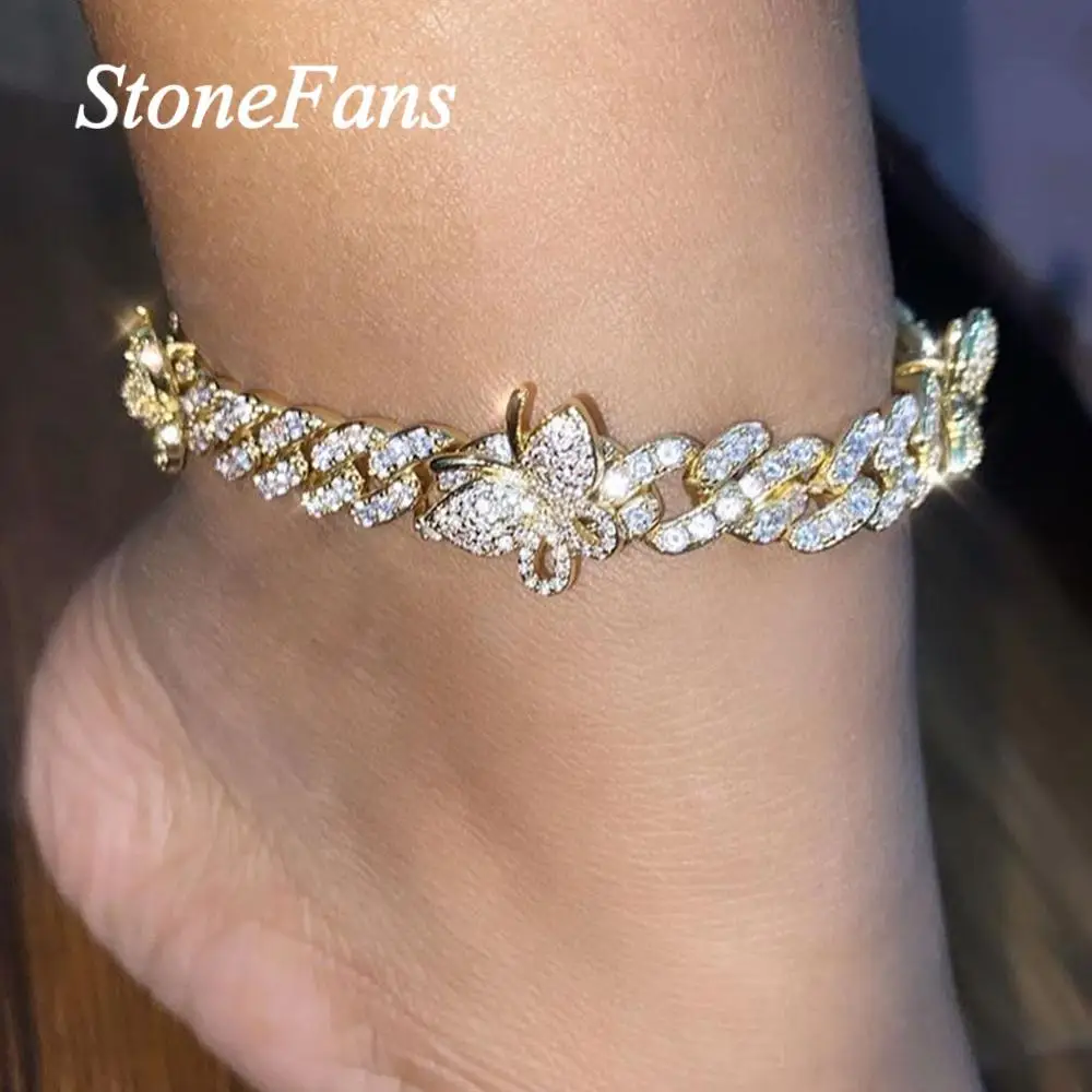 Stonefans Iced Out Cuban Link Chain Butterfly Anklet Rhinestone for Women Bling Charm Jewelry Cubic Zirconia Anklet Wholesale Stonefans Iced Out Cuban Link Chain Butterfly Anklet Rhinestone for Women Bling Charm Jewelry Cubic Zirconia Anklet Wholesale