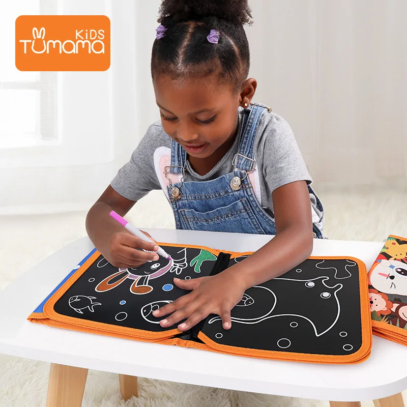 Tumama  Drawing Board Book Animal Traffic  Coloring Books For Kids DIY Blackboard Painting Drawing Board  With Water Pen