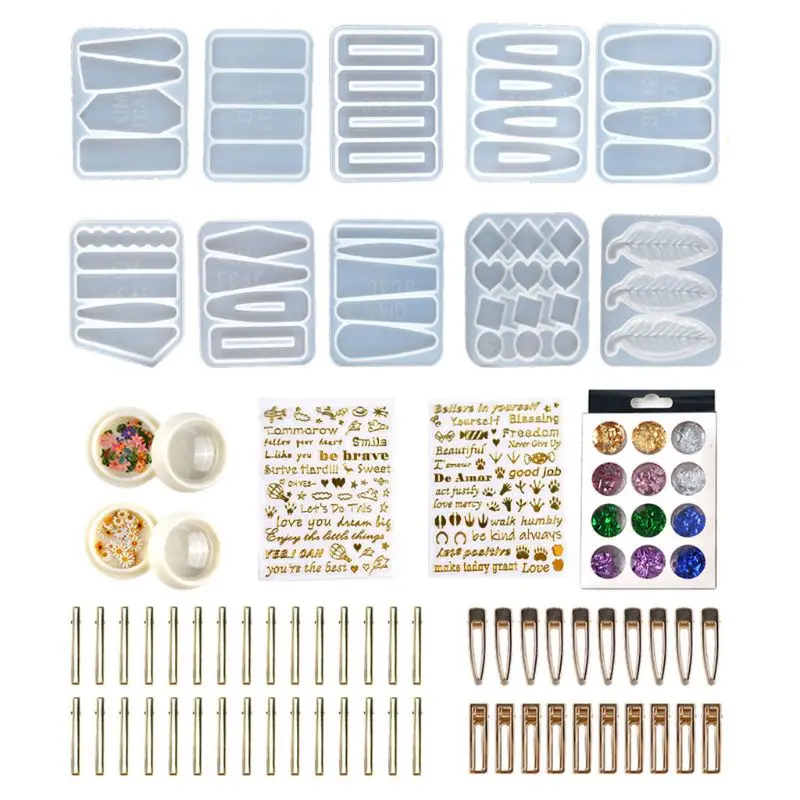 

1 Set Resin Crystal Epoxy Hair Clip Mold Hairpin Jewelry Casting Silicone Mould B95F
