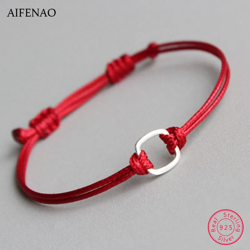 

925 Sterling Silver Bracelets Women Men Charm Couple Lucky Red Rope String Bracelet & Bangle Handmade Fashion Jewelry