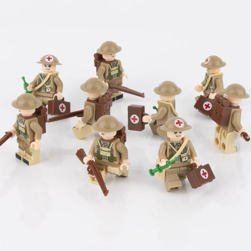 10 шт. WW2 британских армейских солдат фигурки строительные блоки военное оружие медицинский шлем жилет части Аксессуары кирпич детские игрушки