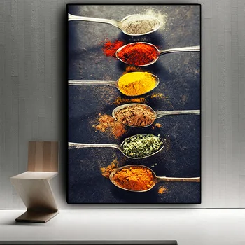 

Grains Spices Peppers Spoon Scandinavian Canvas Painting Posters Prints Quadros Wall Art Food For Living Room Home Decor Cuadros