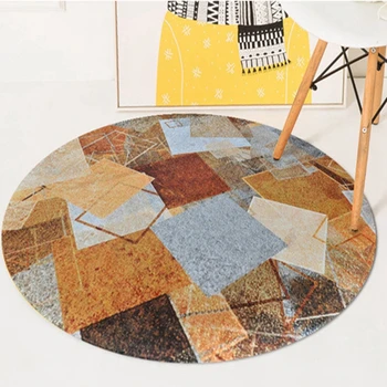 

Europe Round Carpets Brown Yellow Grey Tapete Vintage Geometric Anti-Slip Area Rugs Home Bedroom Foot Pads Floor Mat Decorations