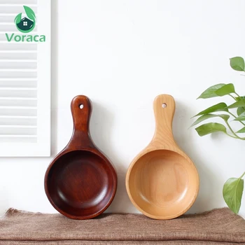 

Japanese Natural Beech Wooden Fruit Bowl Handmade Solid Wood Bowl with Handle for Salad Kimchi Rice Tabletop Photography Props