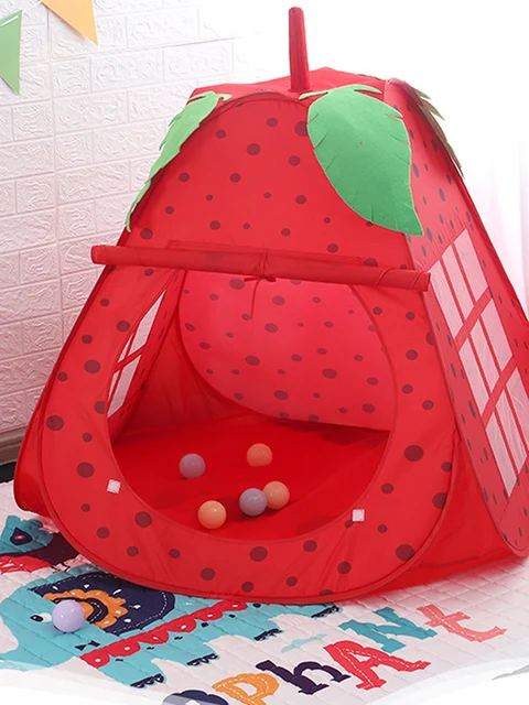 Play Tent Portable Foldable Folding Tent Children Cubby Strawberry Play House Ball Pit Pool Kids Gifts Outdoor Indoor Toy Tents 3