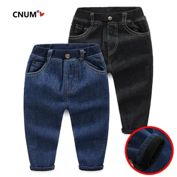 

CNUM Baby Boys Jeans Children Cotton Full Length Blue Denim Trousers Fleece-lining Toddler Boy Little Kids Elastic Waist Pants