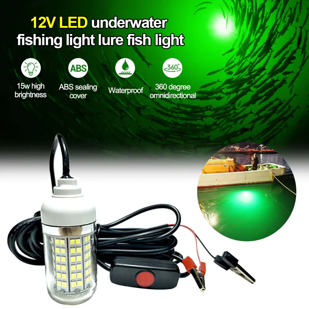 5M 15W Submersible LED Fishing Lights Lures Fish Bulb Bait Lamp Prawns Squid UK 