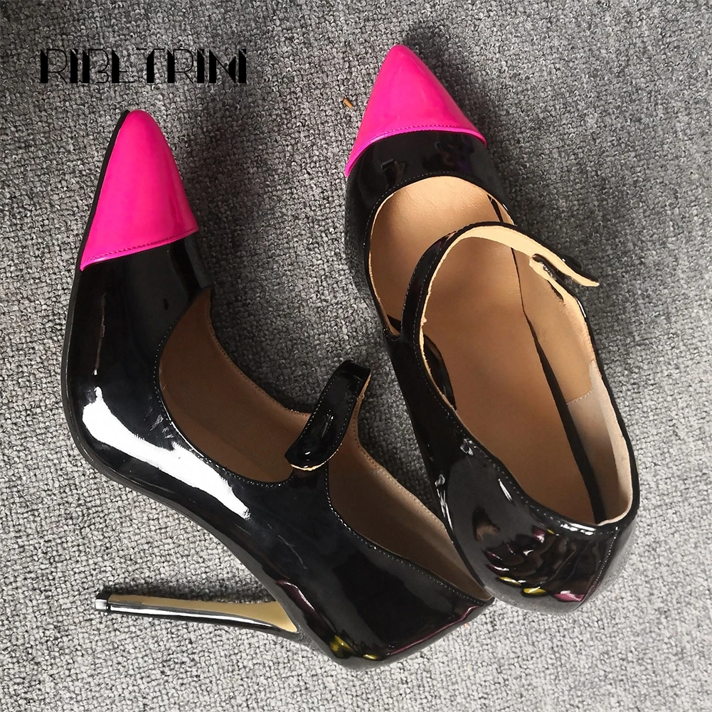 

RIBETRINI Fashion Women Mary Jane Shoes Woman Sexy Thin High Heel Pointed Toe Party Wedding Shoes Patent Leather Pumps Big Size
