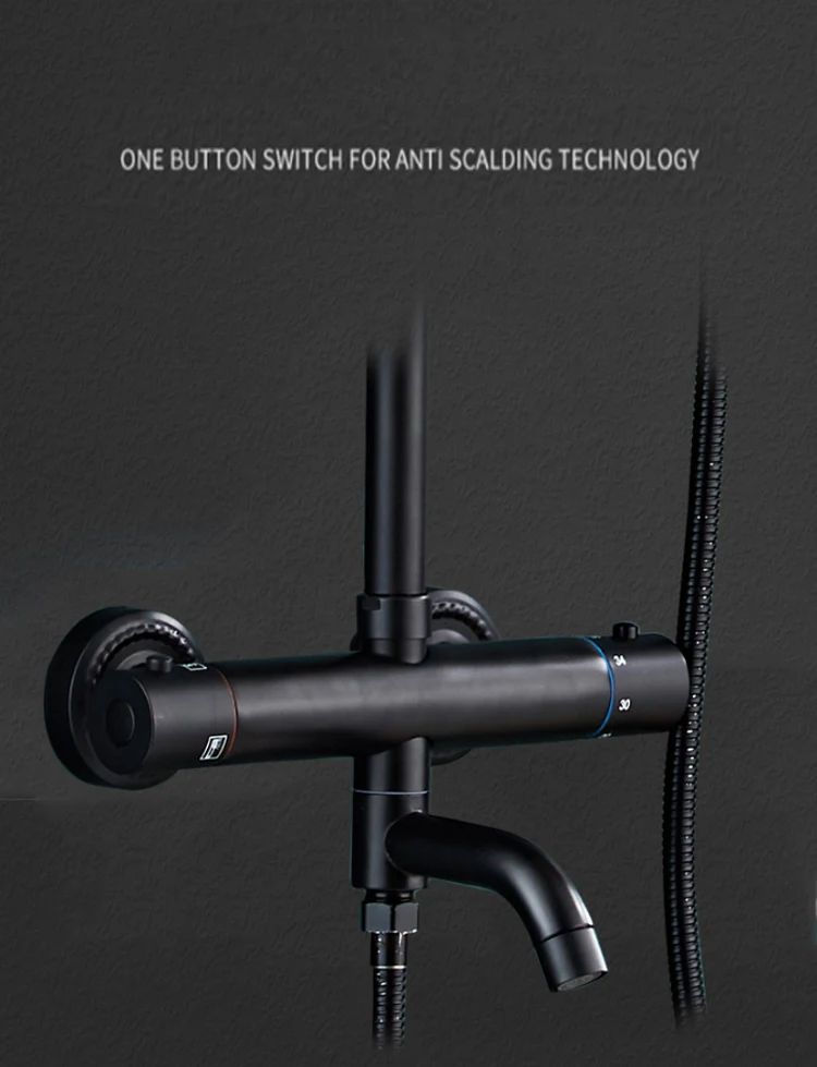 Black Shower Faucets Bathtub Thermostatic cold hot temperature faucets shower system big overhead with bidets shelf