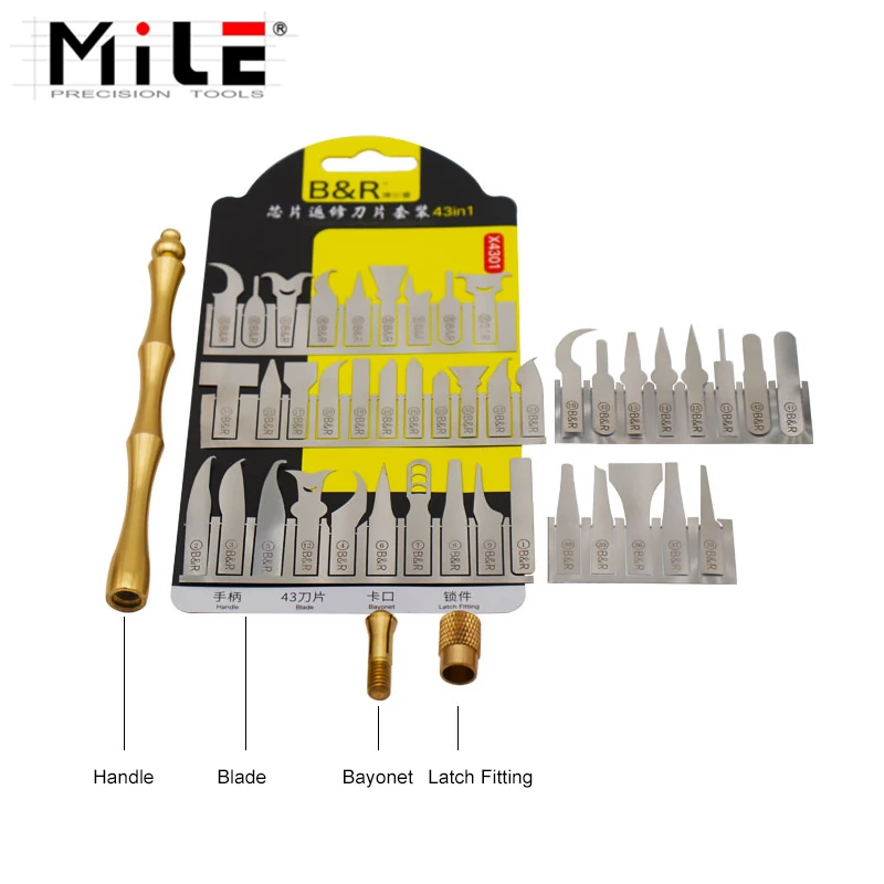

MILE 43in1 CPU NAND Removal Graver Blade Glue Cleaning Pry Knife Phone Repair Tool For iPhone Motherboard Repair A9 A10 A11