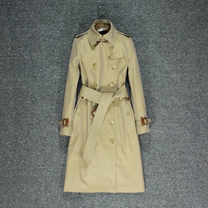 Black Coat Long Windbreaker British High-End Spring Autumn Woman New And Knee Slim Mid