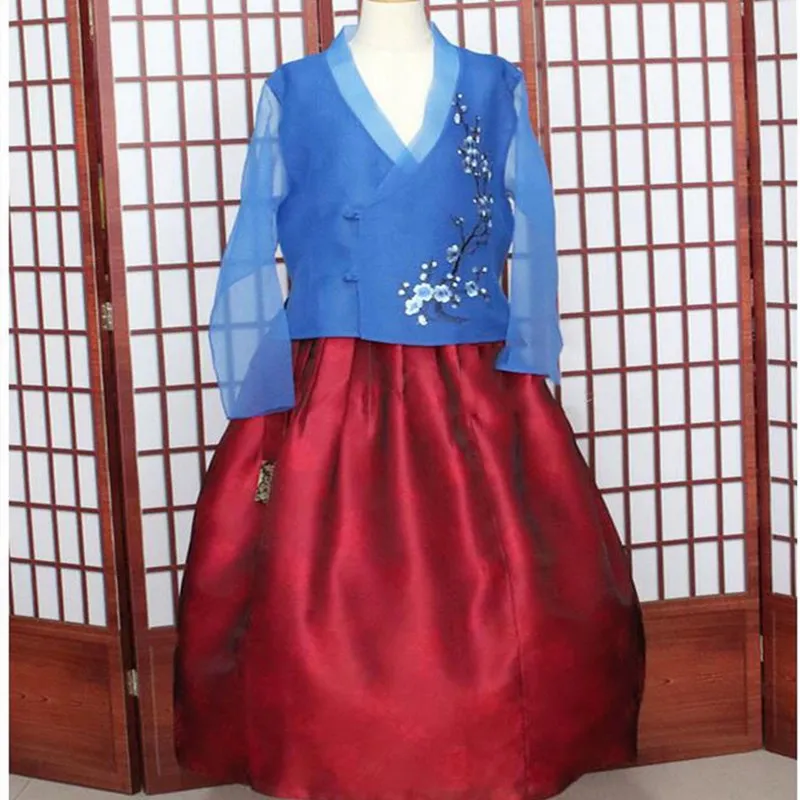 

New New Fahion Blue Modern Hanbok Dress Costume Ethnic Dance Traditional Costumes Traditional Long Sleeve Cosplay Retro Elegant