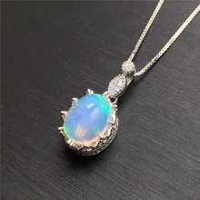 

LeeChee Opal Pendant for Women Anniversary Gift 7*9MM Genuine White Opal Gemstone Necklace Fine Jewelry Real 925 Sterling Silver