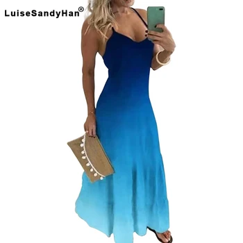

Women Slim Slimming Strap Dress Loose Gradient Printed Hem Drape Sleeveless Floor-Length Long Dresses Female 2020 Spring Summer