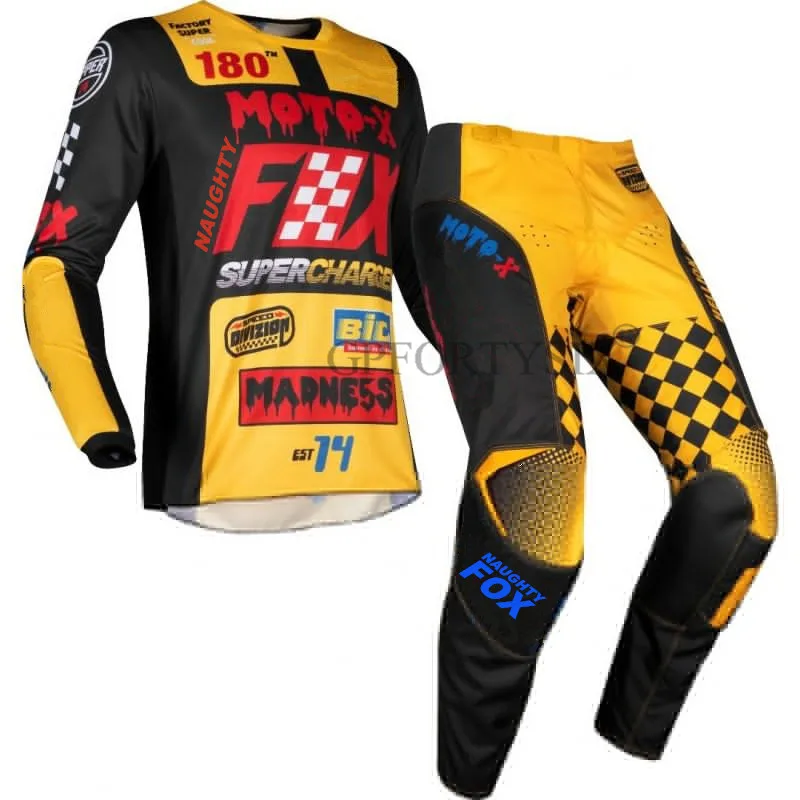 Новинка 180 czкостюм для мотоциклистов MX GEAR набор для мотоциклистов одежда для мотоциклистов для езды на велосипеде, для езды на мотоцикле, для мотокросса, майка и штаны Красного цвета - Цвет: Цвет: желтый