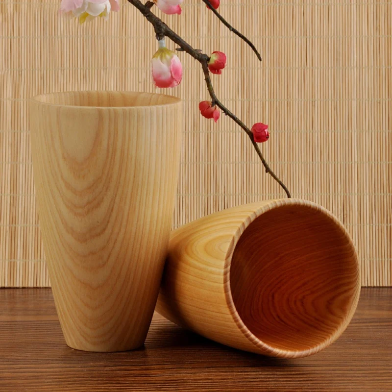 Chinese Natural Willow Wooden Cup Retro Handmade Coffee Mug Tea Beer Wine Juice Milk Water Cups Drinkware for Kitchen Tearoom