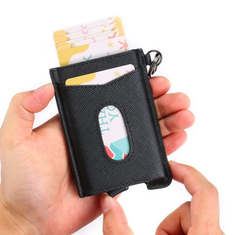 Genuine Cowhide Leather Business Smart Wallet RFID Card Holder Slim Anti-theft Security ID Holders Aluminum Box Pup Up Case | Багаж и