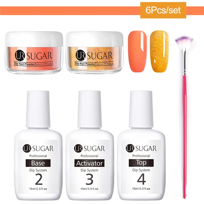 6pcs set3 UR SUGAR 6 шт. флуоресцентный набор порошков для ногтей голографическое свечение Dip лак для ногтей порошок пигмент дизайн ногтей Наборы инструментов - Цвет: 6pcs set3