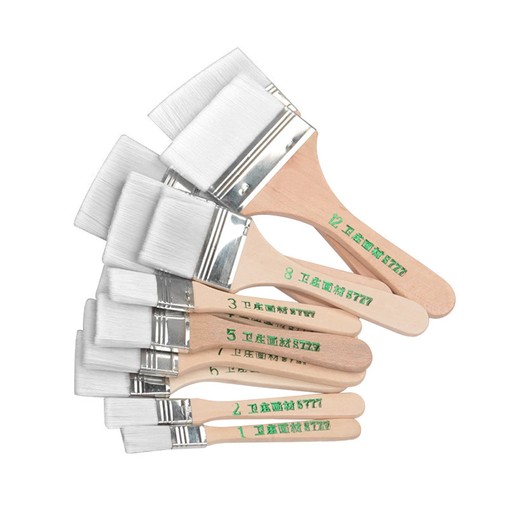 12 шт./компл. плоская нейлоновая деревянная ручка масляная краска кисть для