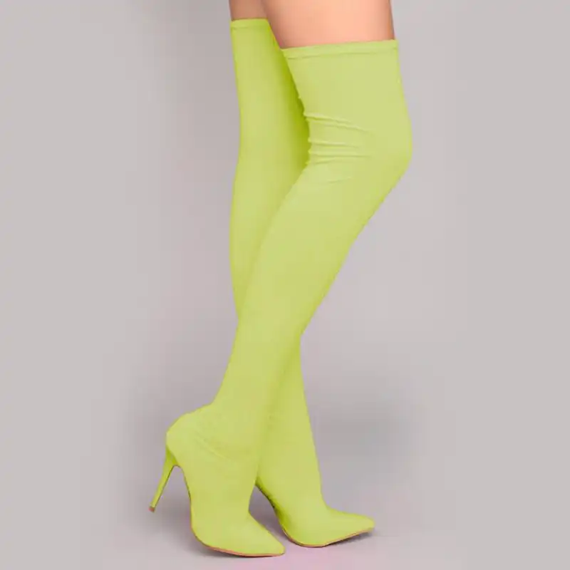 neon green thigh high boots