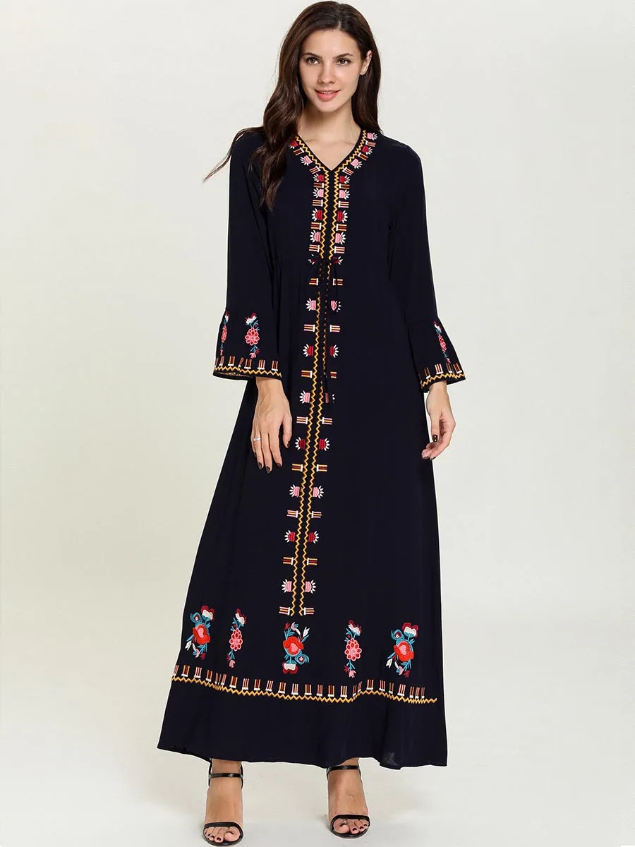 navy blue Элегантная вышивка, макси-платье мусульманская абайя хиджаб Vestidos кардиган-кимоно длинные халаты Jubah Ближний Восток Eid Рамадан исламский - Цвет: navy blue