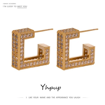 

Yhpup Korean Exquisite Cubic Zirconia Geometric Stud Earrings for Women Charm Copper Metal Delicate Jewelry Earrings брелок New