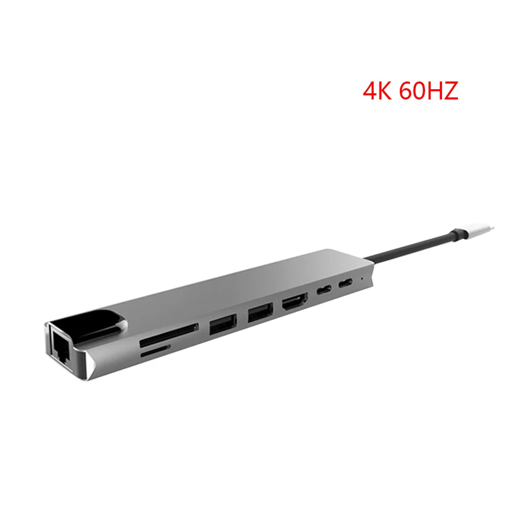 8 в 1 USB-C концентратор из алюминиевого сплава HD 2 USB 3,0 адаптер PD зарядка SD и TF кардридер RJ45 портативный ноутбук аксессуары