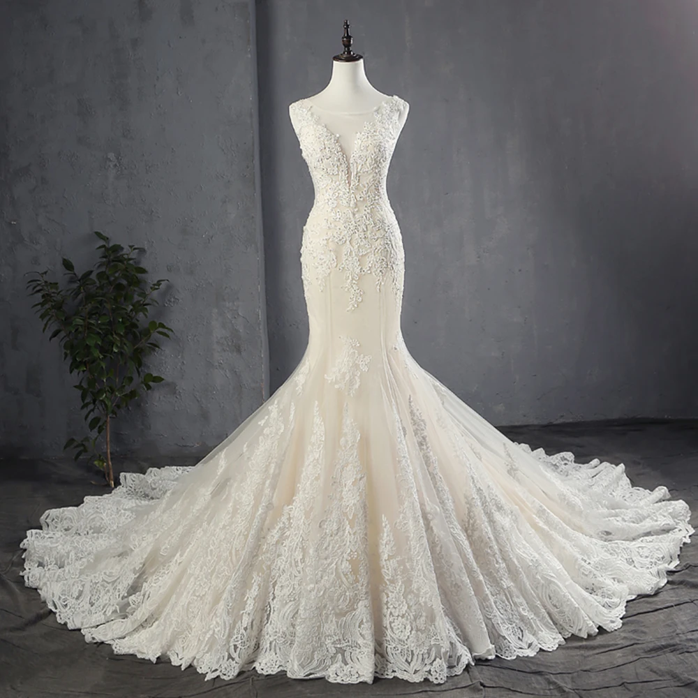 Новое поступление Свадебные платья русалки Vestidos De Novia Corte Sirena аппликации бисером трубы невесты платья Китай Aliexpress