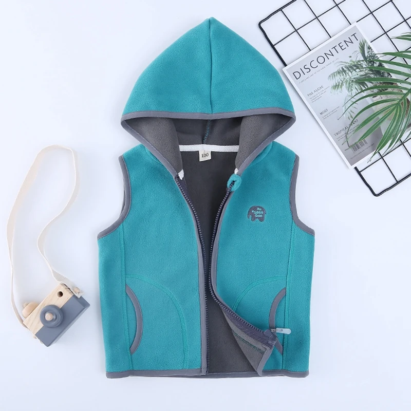 Outono com Capuz Coletes para Meninos de Alta Sundae Anjo Polar Velo Colete Menina Animais Qualidade Crianças Gilet Fille Coletes 2-8 y 16 com capuz animais coletes para meninos de
