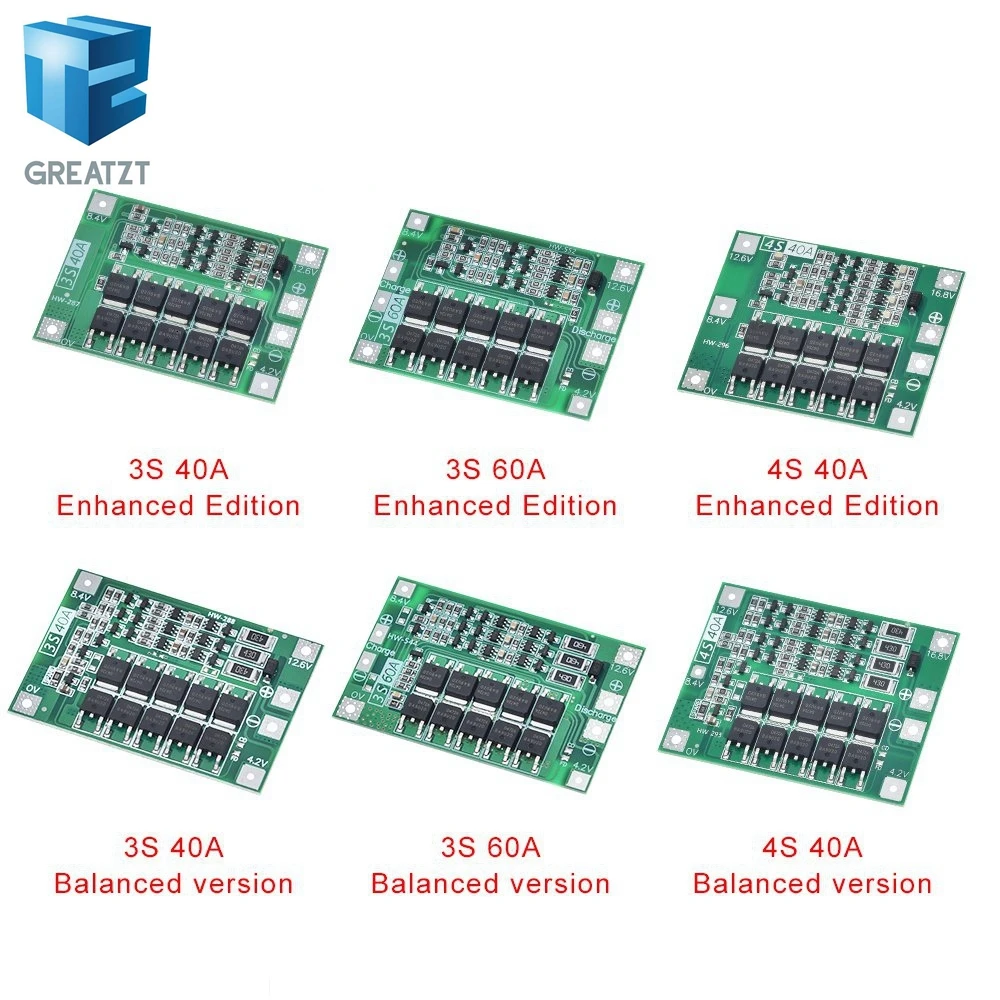 Защитная плата 3S/4S 40A/60A 18650 BMS, для зарядки литий ионных батарей, для двигателя перфоратора, 11,1 В/12,6 В/14,8 В/16,8 В с увеличителем/балансиром|Интегральные схемы| | АлиЭкспресс