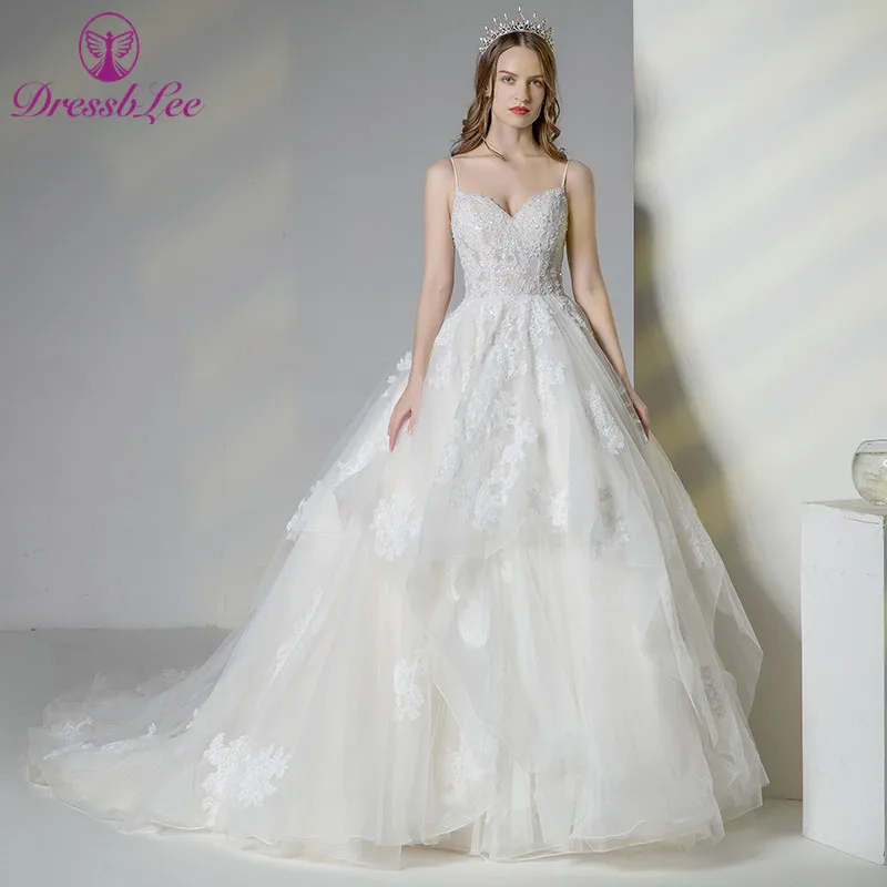 DressbLee Новое поступление свадебное платье цвета слоновой кости кружева вышивка свадебные платья Спагетти ремень корсет свадебное платье robe-de-mariage