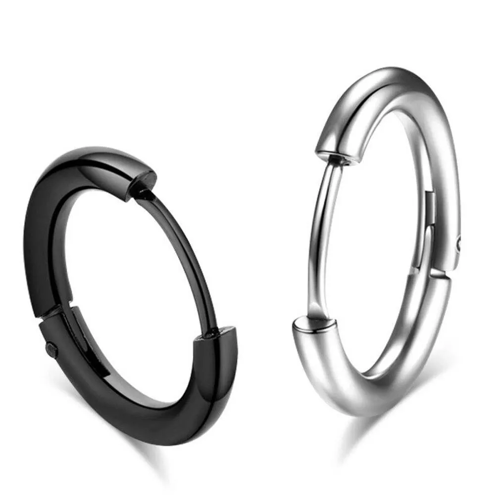 

1 pair Silver/Black/Gold Titanium Steel Ear Hoop Men's Women's Earrings Round Ear Circle Earring Classic Buckle Anti-allergy