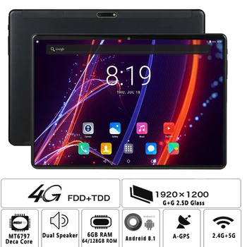 

2020 Global Version Deca Core 10 inch Tablet pc 6GB RAM 128GB ROM 1280*800 IPS Dual Sim 4G Tablets Android 8.1 Tablets 10.1