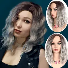 Синтетические волосы естественно вьющиеся парики 16 дюймов эффектом деграде(переход от темного к серые короткие волнистые синтетические парики на каждый день Детский костюм для вечеринок парик для Для женщин