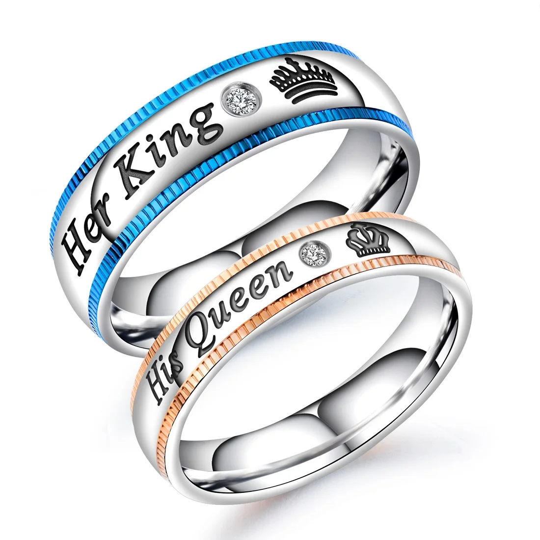 cheap JHSL Lovers Couple #039;s Men Women Wedding Rings Stainless Steel Valentine #039;s Day Gift Her King His Queen US size 4 5 6 7 8 9 10 11