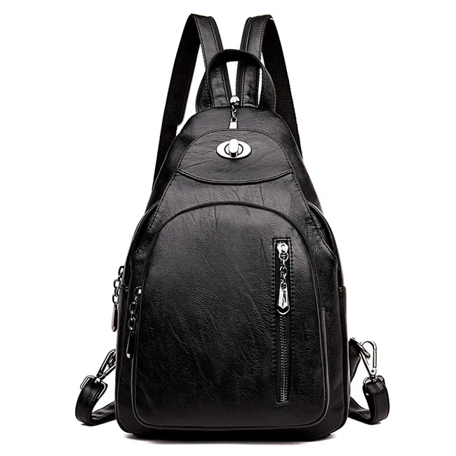 Брендовые женские кожаные нагрудные сумки для женщин, Большой Вместительный школьный рюкзак для девочек, Противоугонный рюкзак с замком, рюкзаки для отдыха - Цвет: Black