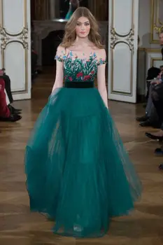 

Teal Flowers Appliques Sexy Aline Pleat Evening Dress Dubai Arabic Saudi Arabian Vestidos De Festa Prom Custom Made Plus