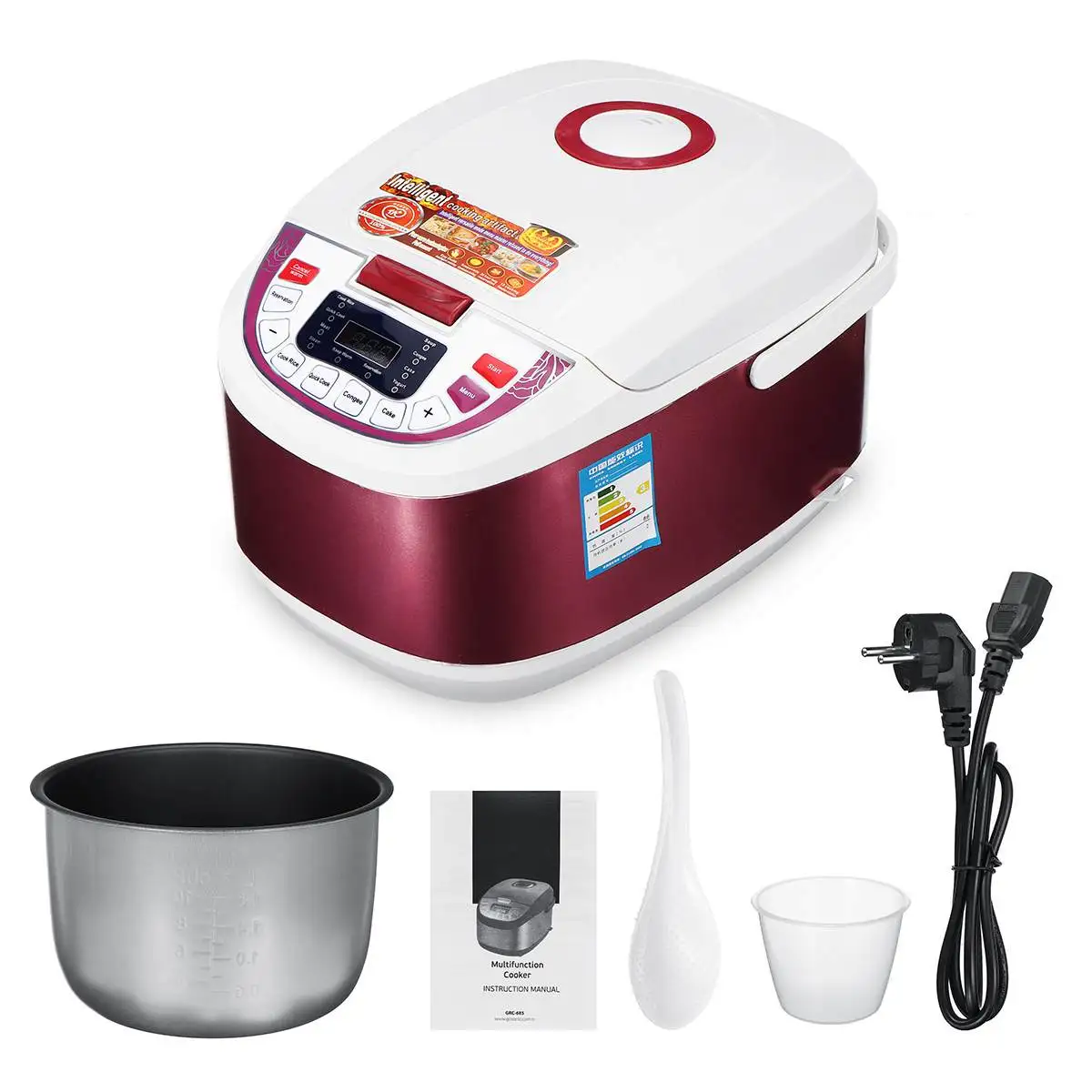 

5L Rice Cooker Multifunctional LCD Porridge Cake Maker Food Steamer Aluminium Alloy+ABS Electric Warmer Kitchen Cooking Pan