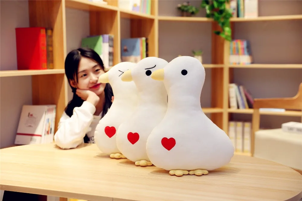 1pc 45/55cm Cute Red Heart Duck Plush Toy Stuffed Animal Soft Duck Plush Doll Nap Pillow Back Cushion Sofa Decoration