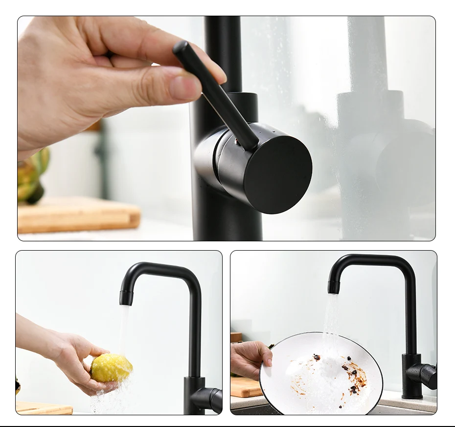 FLG Kitchen Faucet Black 360 Swivel 2 Function Water Outlet Black Brass Sinks Faucet Mixer Cold Hot Mixer Water Tap 1097-33B