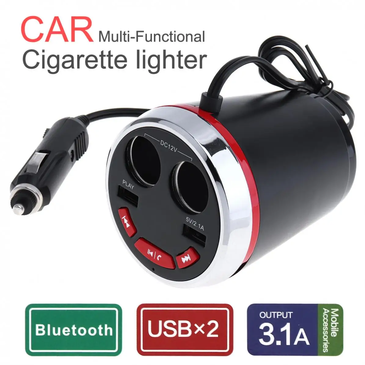 

Car LCD Bluetooth MP3 Player Kit Auto Radio Player Hands-free FM Transmitter Extend 2 Way Cigarette Lighter Adapter Splitter
