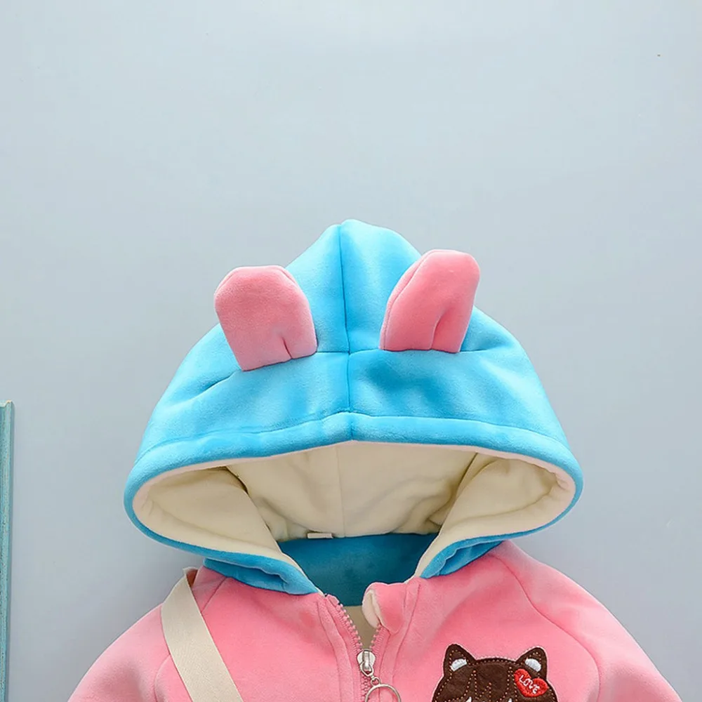 Детская зимняя куртка, детская зимняя теплая куртка на молнии с рисунком животных, пальто с капюшоном и сумкой,#4N29
