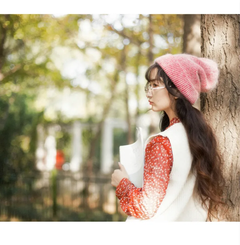 Women Winter Hat Knitted Beanie Hat Cashmere Knitted Hats for Women Cap Winter Autumn Rabbit Fur Ladies Solid Beanies Bonnet