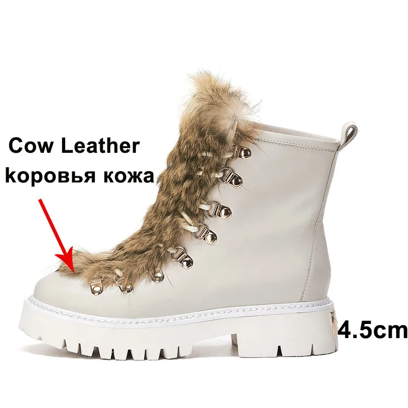 Meotina/Зимние ботильоны; женские полусапожки из натуральной кожи на толстом каблуке; обувь с кроличьим мехом и круглым носком; Женская Осенняя обувь; Размер 39